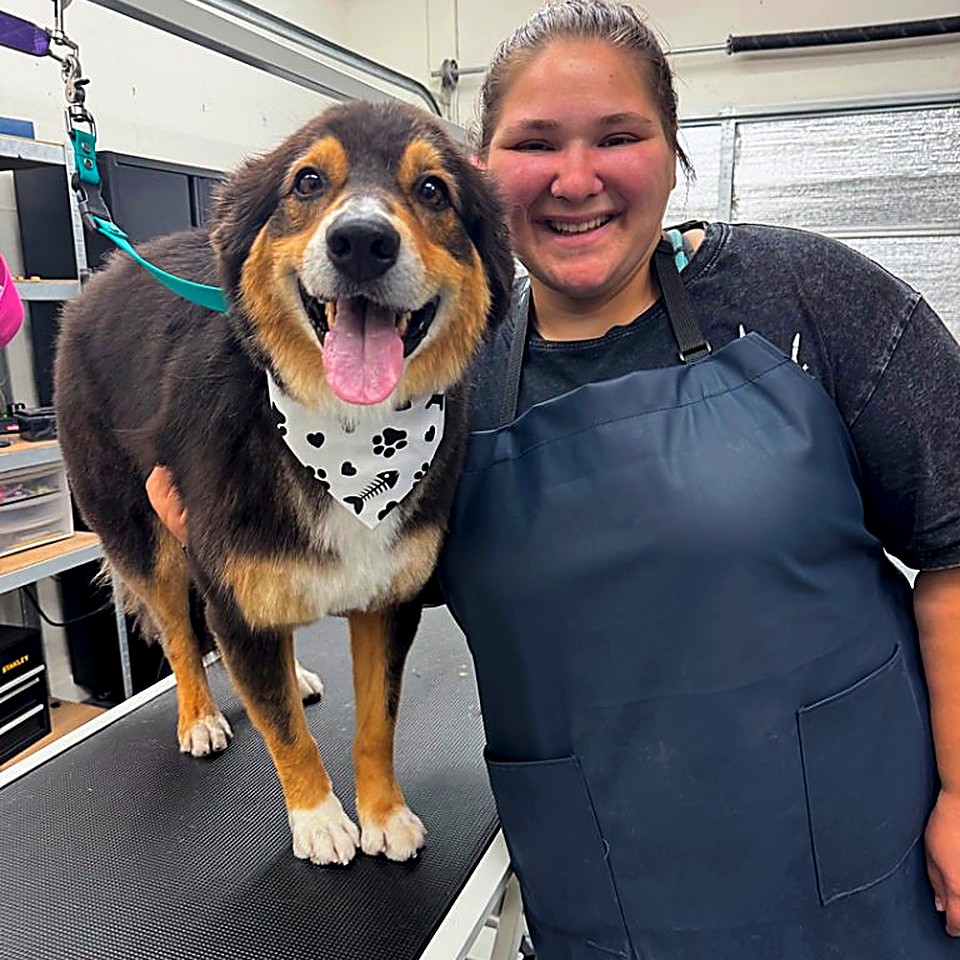 Happy pup with Kayla at Fur Factory