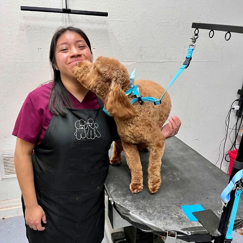 Barkley with his groomer at Fur Factory