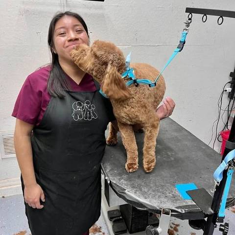 Barkley with his groomer at Fur Factory